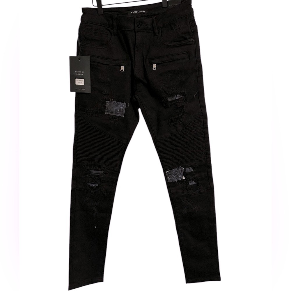 Embellish Premium Men’s Black Rip & Repair‎ Distressed Skinny Jeans Size 32